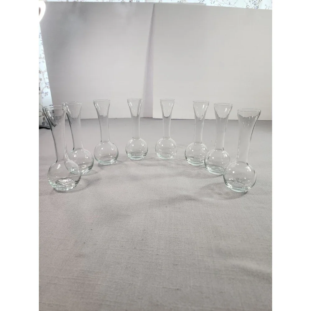 Set of 8 Clear Glass Bud Vases Small Round Base Wedding Centerpiece Decor